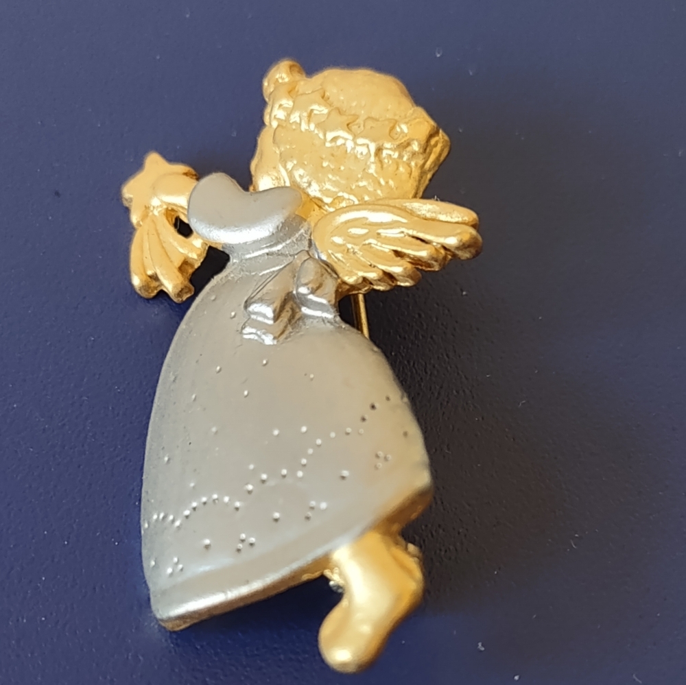 Vintage Gold tone and Silver Angel Brooch